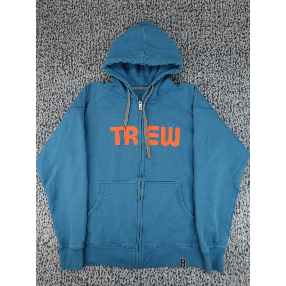 TREW Gear Heavyweight Zip Hoodie Mens Medium Blue Raglan Logo